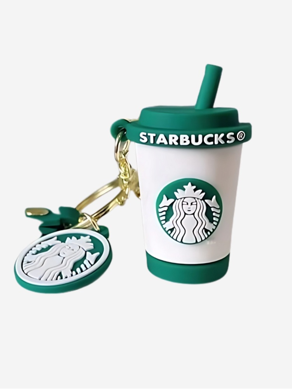 NWOT Starbucks-Style Cup Keychain - White/Green